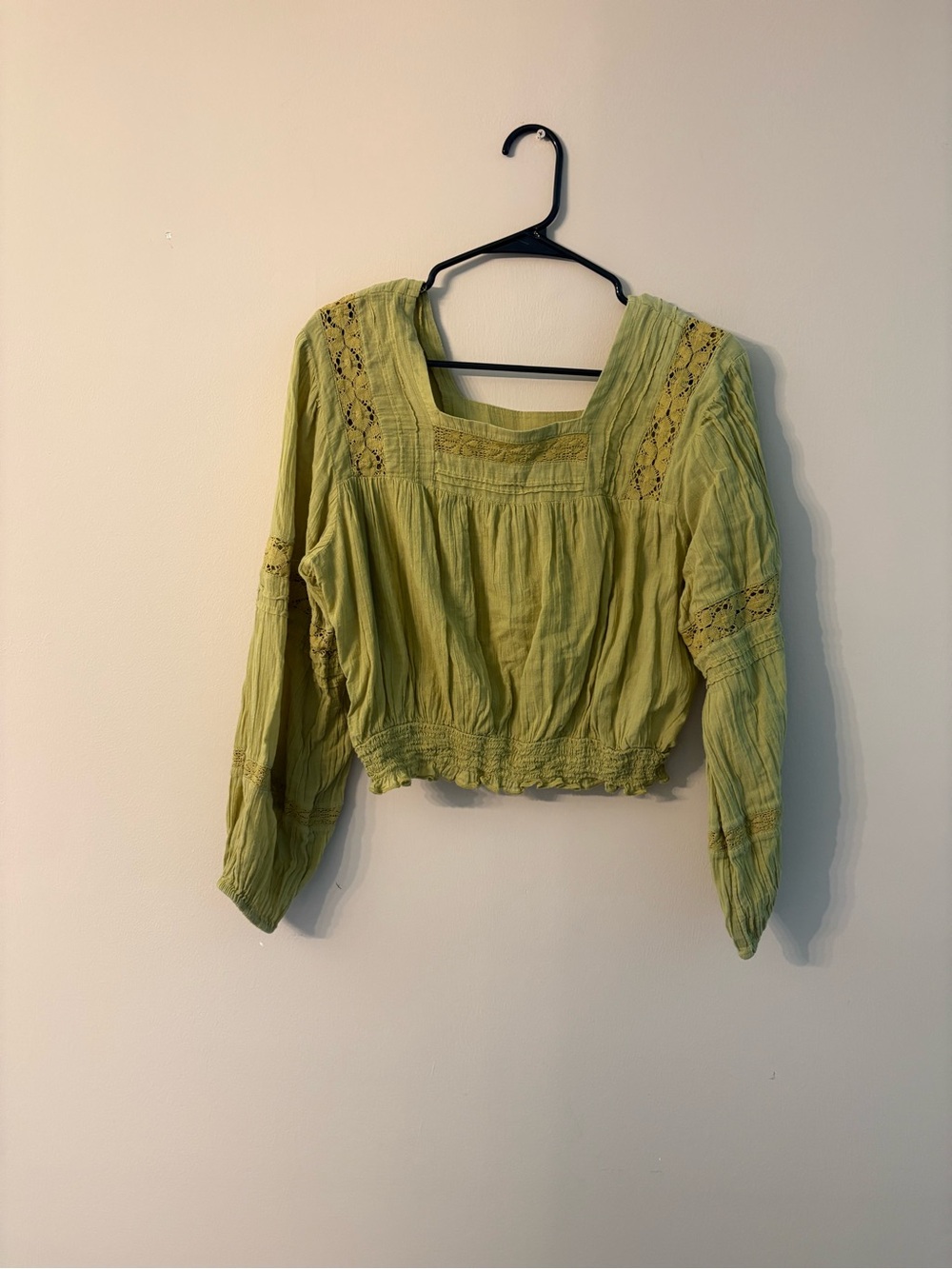 American Eagle Outfitters Sage Green Square-Neck Long Sleeve Peasant Blouse